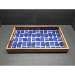 Gibson Elite Rectangle Serving Tray Dark Blue Enameled Handles Decor Display